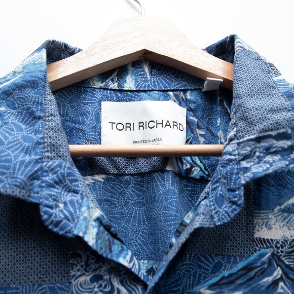 Tori Richard Button Down Short Sleeve Shirt "Sashiko Waves" - Picture 5 of 7